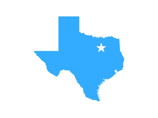 Texas konturer med en stjärna som visar norra Texas