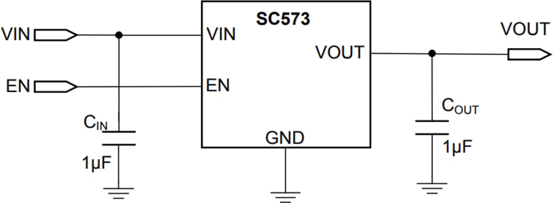 Application Circuit Diagram - Semtech nanoSmart SC573 300mA Low-Noise LDO Regulator