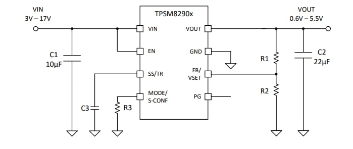 Application Circuit Diagram - Texas Instruments TPSM82901 Synchronous Buck Converter Power Module