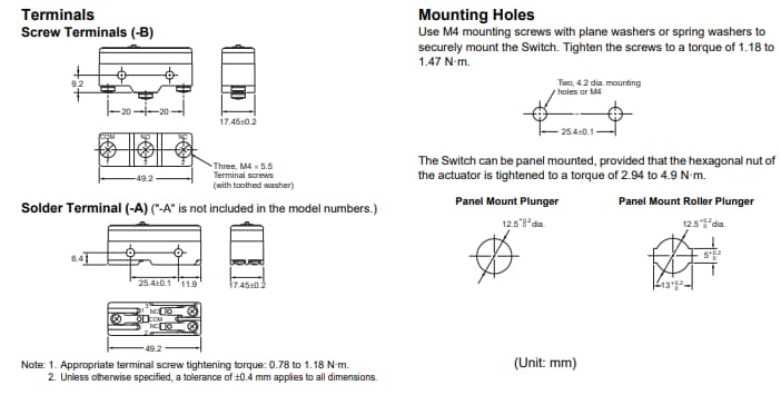 Mechanical Drawing - Omron Industrial Automation A Series General-Purpose Basic Switches