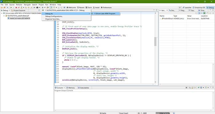 Once the project is built, flash it to the development board using the debug tool