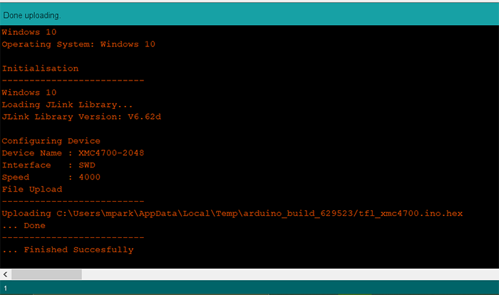 Output of a successful build in the Arduino IDE.